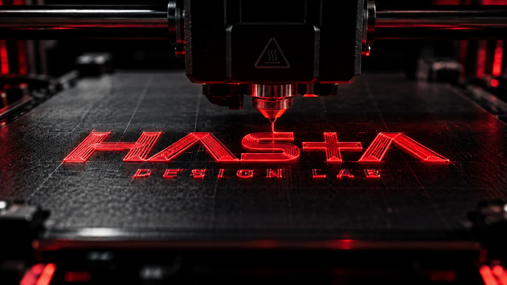 HAS+A Design Lab 3D printer creating a red printed logo