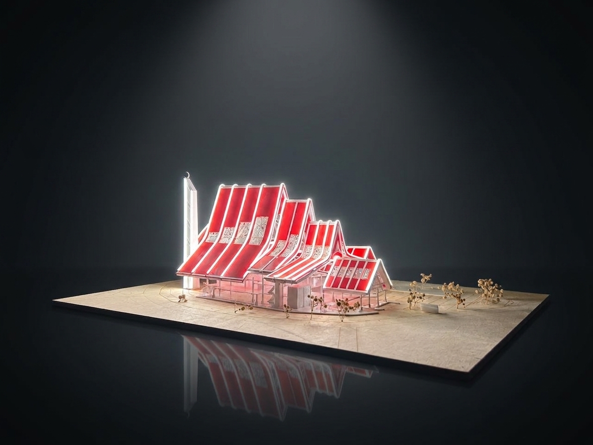 Red roof cultural pavilion architectural model